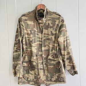 Womens L Woodland Camo Utility Jacket Military Anorak Y2K Gorpcore Camouflage
